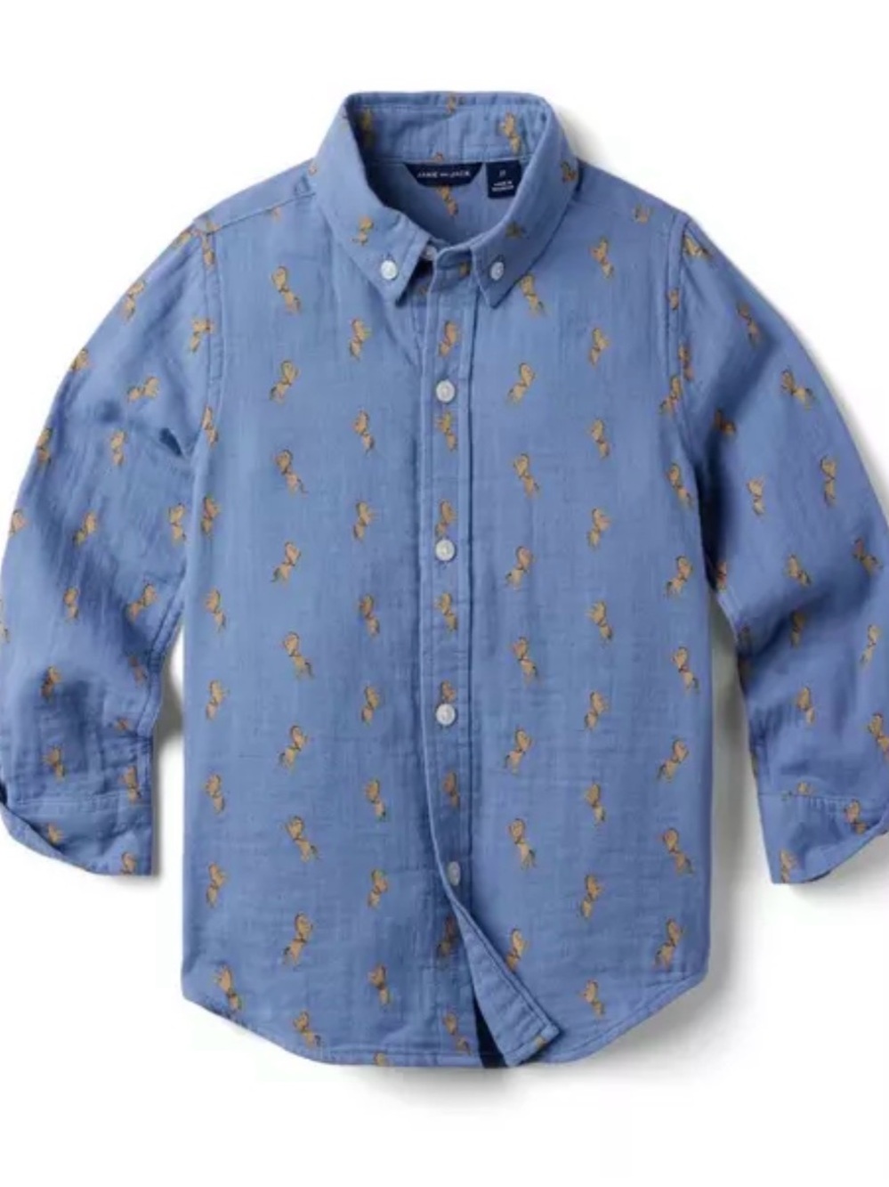 Janie and Jack Blue Gauze Button-Down Shirt Horse Print Boys Sz 12 Super Soft